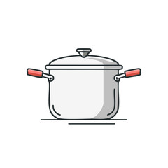 Illustration of a covered cooking pot with red handles, suggesting meal preparation and culinary activities, clean design and kitchen themes