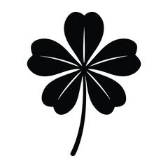 Black silhouette of a five leaf clover on a white background