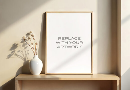Frame Interior Canvas Wall Art Poster Room Mockup Template Blank Paper Texture