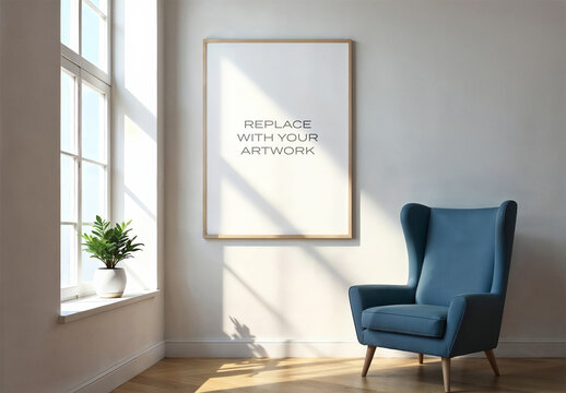 Frame Interior Canvas Wall Art Poster Room Mockup Template Blank Paper Texture