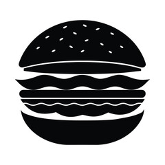 Simple black silhouette of a classic hamburger on a white background