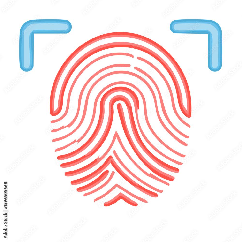 Poster red fingerprint with blue scan bracket illustration identity validation