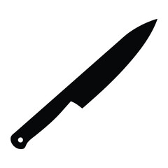 Sharp black chef s knife silhouette on a white background