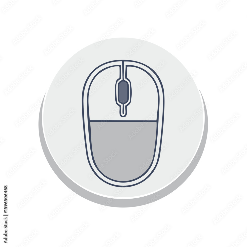 Fototapete computer mouse round badge, cursor device and computer technology symbol sticker