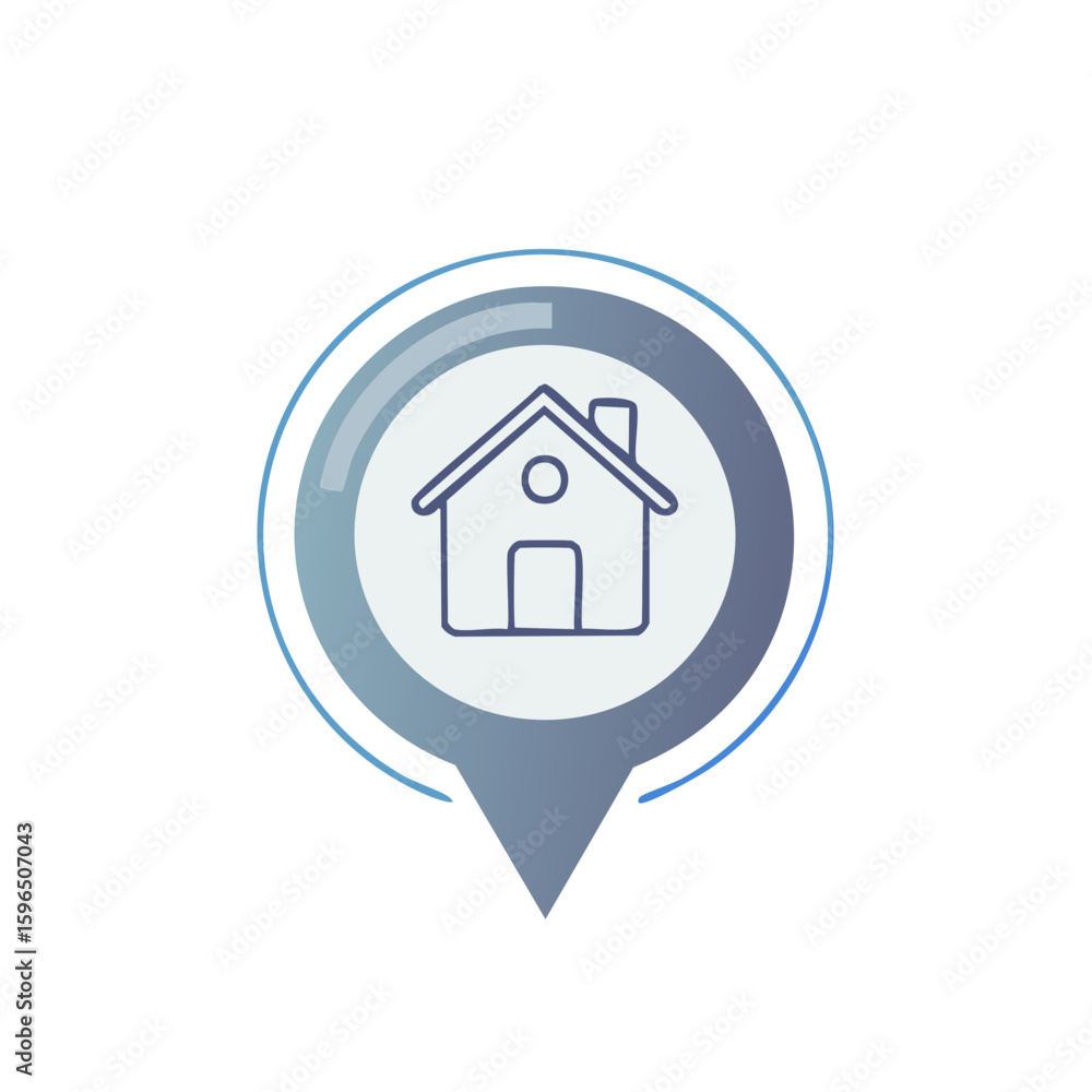 Poster home location pointer icon: navigation map pin, real estate property indicator