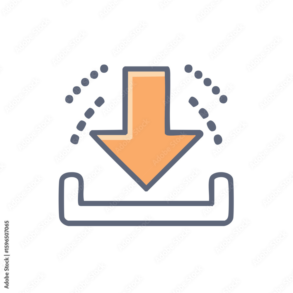 Poster download arrow icon pointing down with tray and dots indicating progress or loading