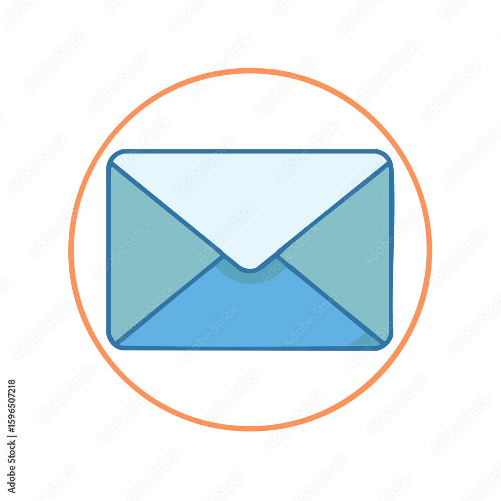 Poster envelope graphic in circle representing mail messages and correspondence communication