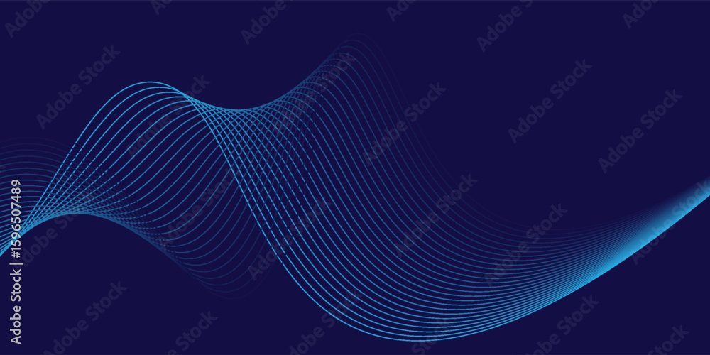 Poster abstract glowing wave lines on dark blue background. dynamic wave pattern. modern flowing wavy lines