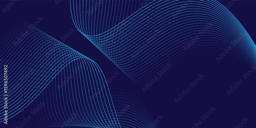 Poster abstract glowing wave lines on dark blue background. dynamic wave pattern. modern flowing wavy lines