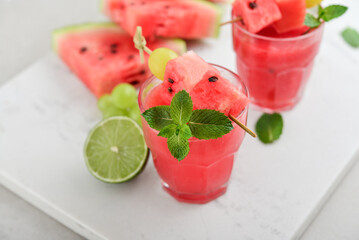 Fresh watermelon juice with mint and lime