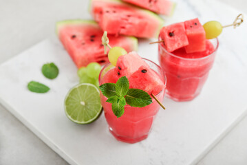 Fresh watermelon juice with mint and lime
