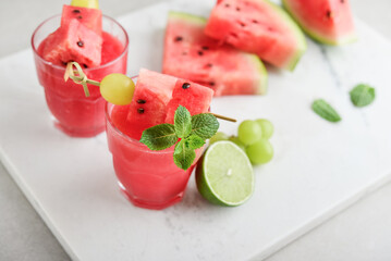 Fresh watermelon juice with mint and lime