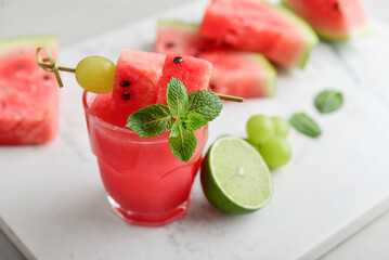 Fresh watermelon juice with mint and lime