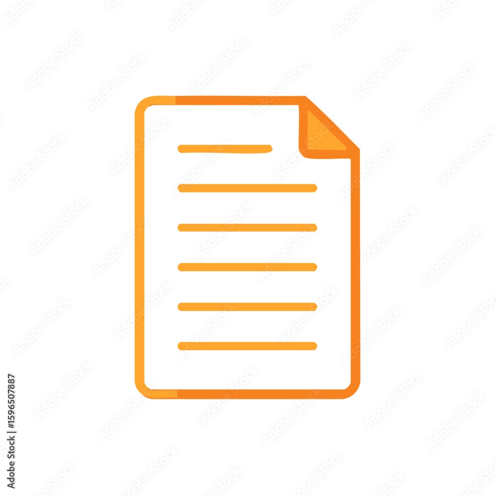 Poster orange paper sheet symbol with text lines and folded corner for business concepts