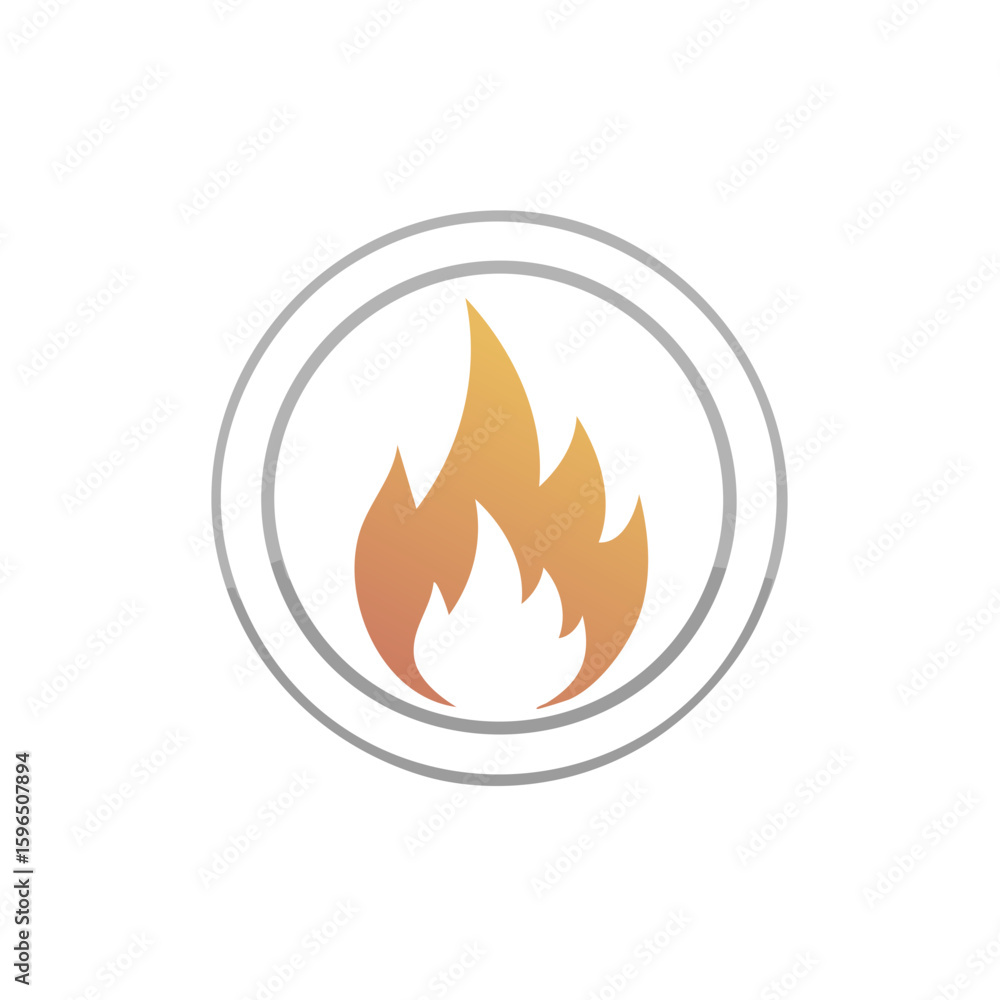 Poster flame symbol inside double circle with yellow to red gradient