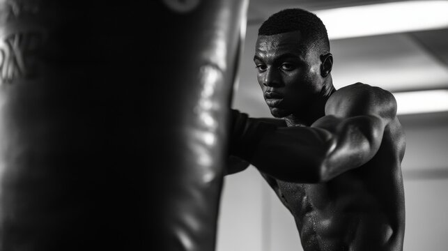 Close-up of a male boxer focused on training. - Powered by Adobe