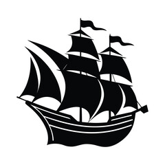 Black silhouette of a majestic sailing ship with full sails