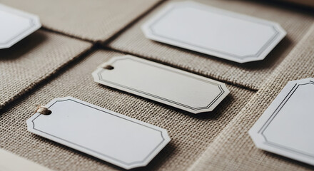 Blank Vintage Tags on Linen Fabric &ndash; Minimalist Branding Mockup