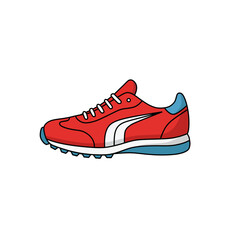 Red running shoe illustration, athletic footwear design, sport equipment, side view