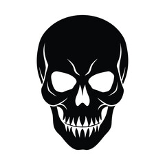 Stylized black skull with sharp teeth and empty eye sockets
