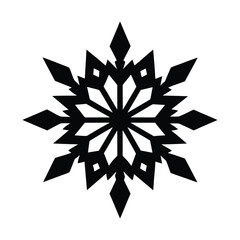 Intricate black snowflake silhouette on a white background