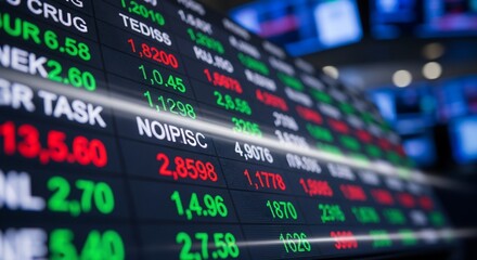 Fototapeta premium Dynamic Stock Market Display: Fluctuating Prices in Green and Red