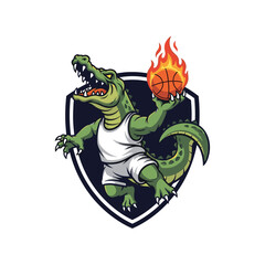 Cartoon Alligator Basketball Player