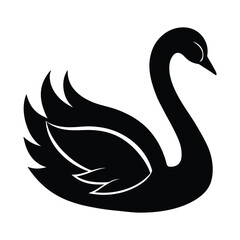 Elegant black swan silhouette with white accents on a white background