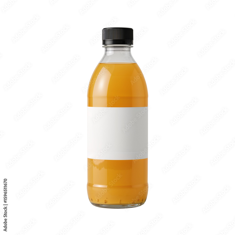 Poster refreshing beverage bottle with blank label on transparent background for custom branding and
