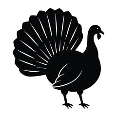Black silhouette of a turkey with fan tail