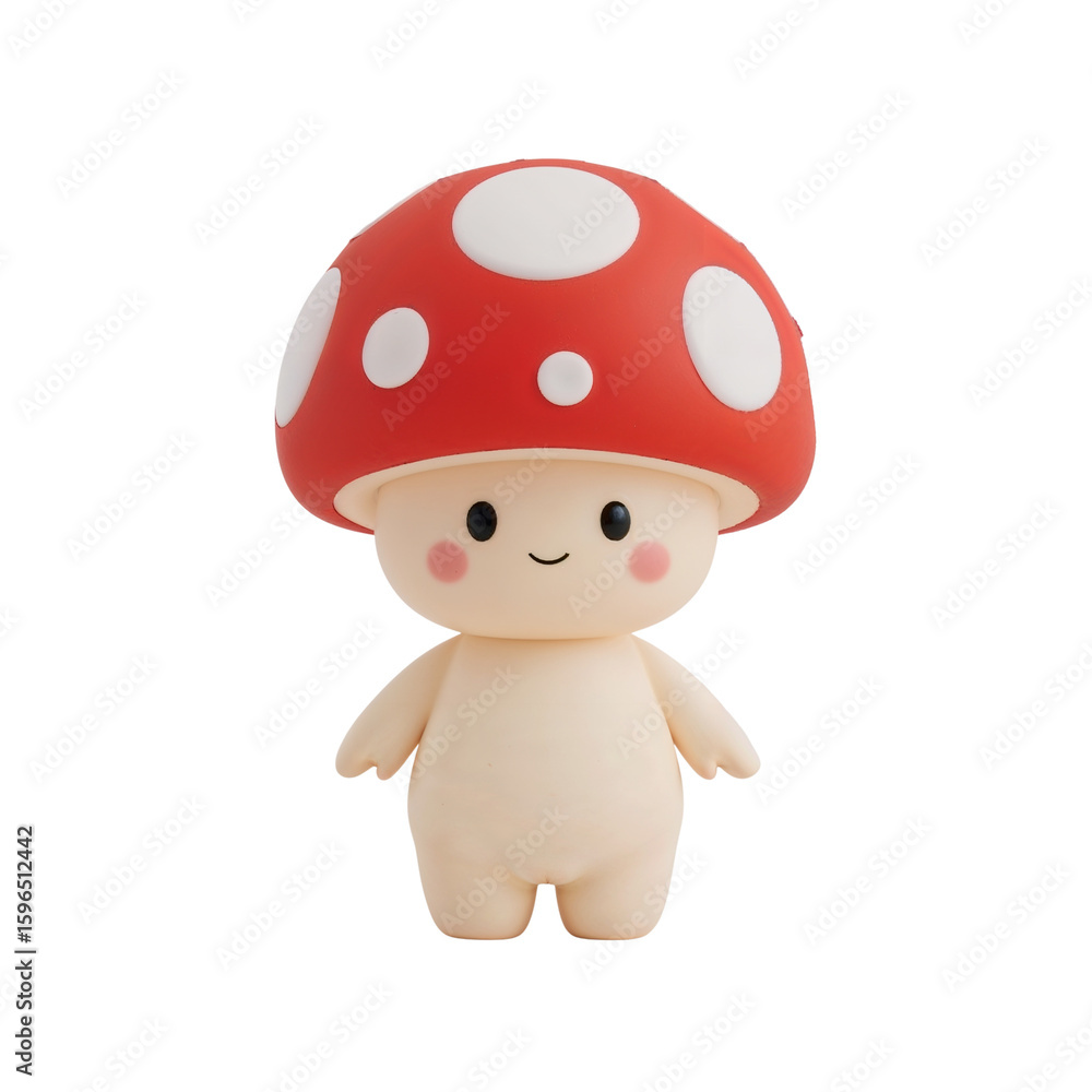 Poster delightful mushroom character with cheerful expression isolated on transparent area