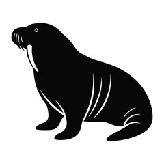 Black silhouette of a walrus with tusks and whiskers