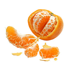 Freshly Peeled Mandarin Orange with Segments Isolated on White Background