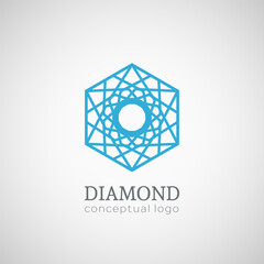 Diamond logo top view. Vector linear hexagonal emblem