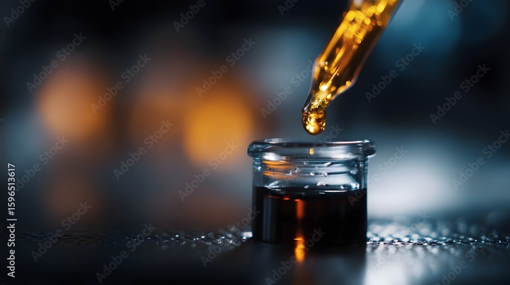 Poster oil sample being tested in a laboratory environment long title a close up view of an oil sample unde