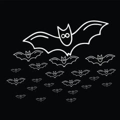 Bat icon. Halloween symbol. White circle on black background. Vector illustration.