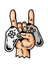 Gamer Hand Gesture Holding Controller Vector Illustration © fikry