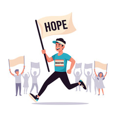 Cartoon Runner with Hope Sign