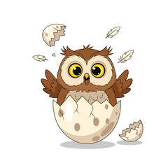 Cartoon Owl Hatching from Egg