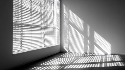 Obraz premium Sunlight casts shadows on blinds and floor