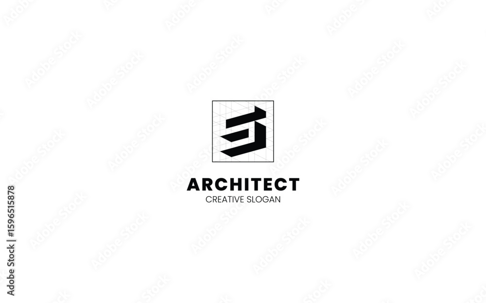 Poster letter s architect logo with isometric bottom left view and technical sketch style