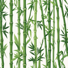 Illustration of a bamboo forest with green stalks and leaves against a light background, creating a natural and serene pattern.