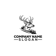 Deer with Antlers in Mountain Landscape Logo