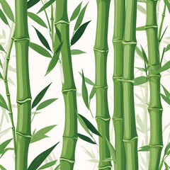 Obraz premium Illustration of vibrant green bamboo stalks and leaves against a light background, creating a natural and serene pattern.