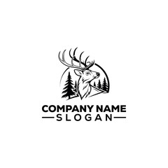 Deer with Antlers in Mountain Landscape Logo