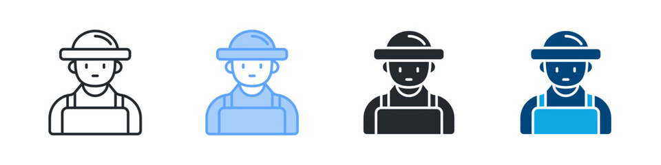 Farmer Icon Set Multiple Style. Designed In Outline, Blue, Glyph, Dual Tone