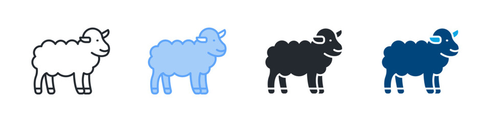 Sheep Icon Set Multiple Style. Designed In Outline, Blue, Glyph, Dual Tone