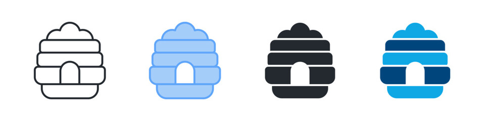 Beehive Icon Set Multiple Style. Designed In Outline, Blue, Glyph, Dual Tone