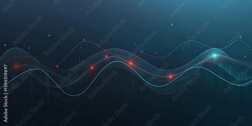 Aufkleber abstract digital data wave with glowing lines and particles on a dark blue background.