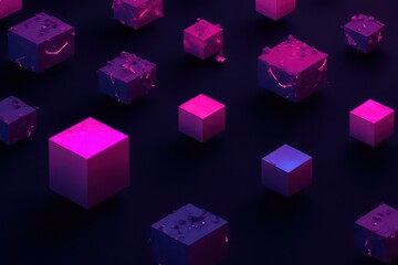 Abstract Neon Cubes on Dark Surface